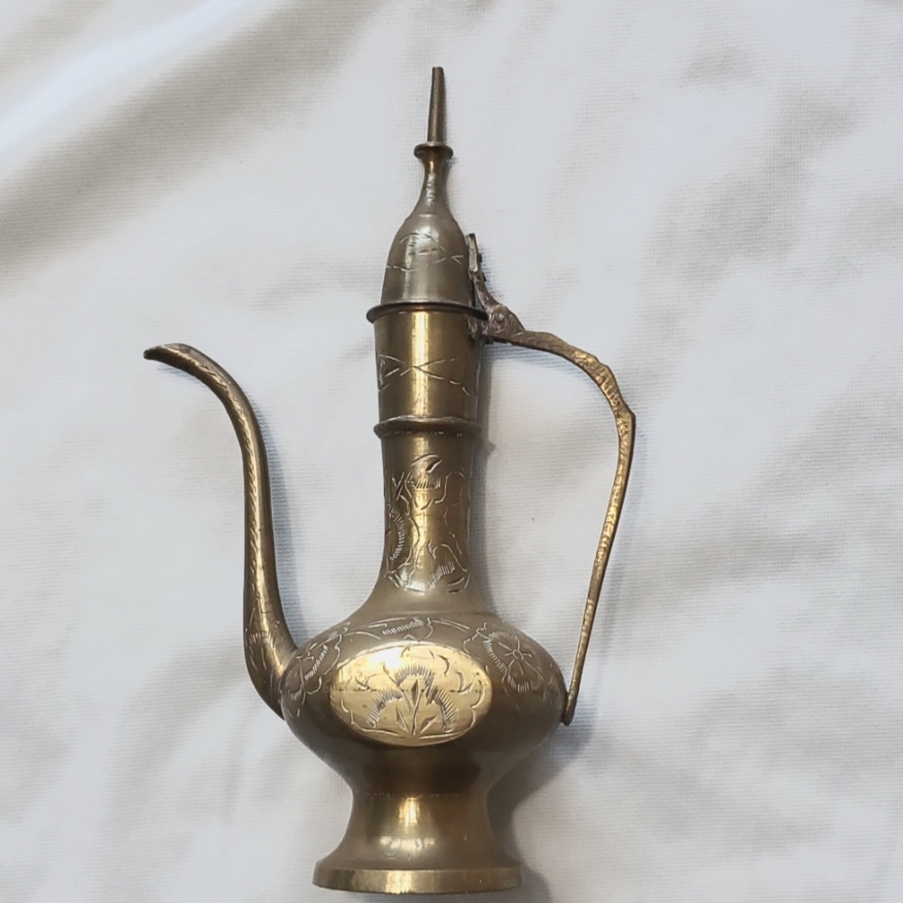 Vintage 9" BrassTea pot or Pitcher Intricately designed